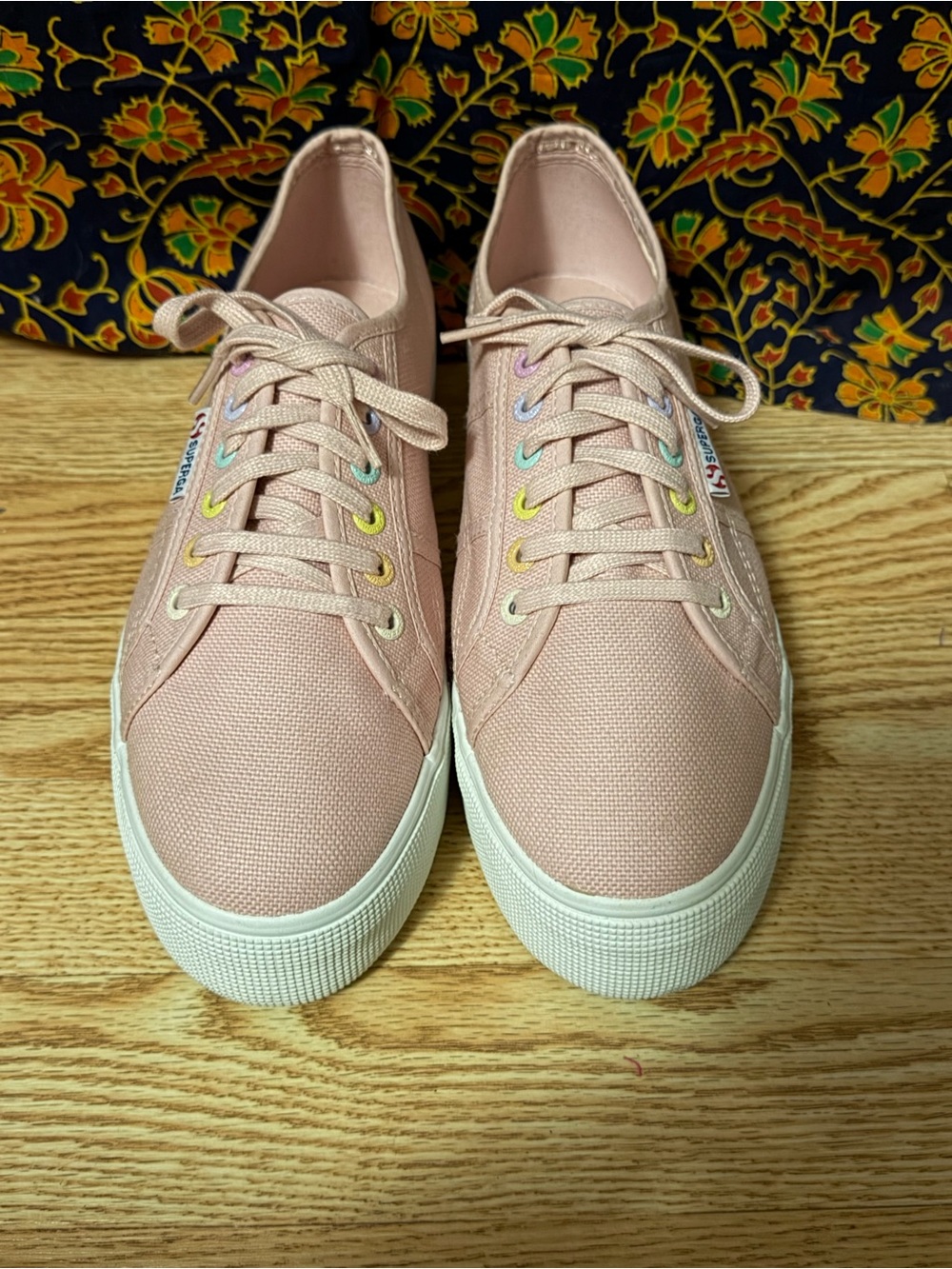 Superga Pink Canvas Platform Low-Top Sneakers with Rainbow Eyelets